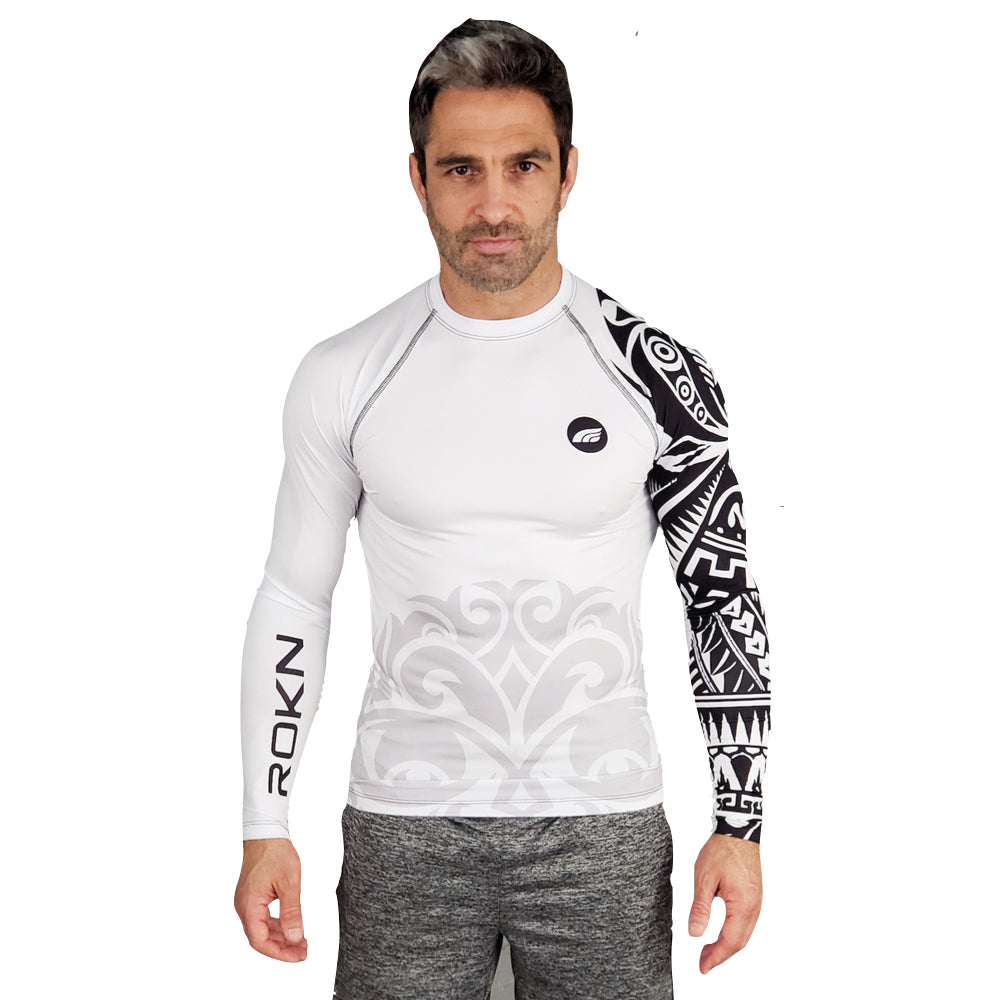 Camiseta ROKN Lycra Rashguard Manga Longa Kirituhi Branco Masculino