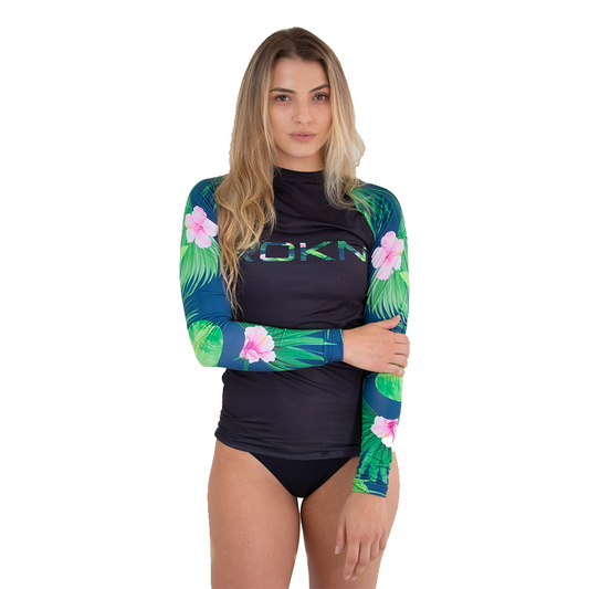 Camiseta ROKN Lycra Rashguard Manga Longa Oahu Preto Feminino
